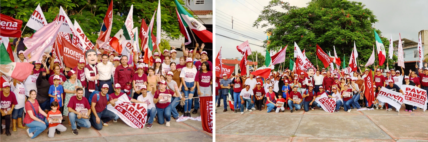 Pável Jarero recorre la colonia Lomas Verdes en Xalisco acompañado por vecinos, militantes y simpatizantes durante una jornada de diálogo ciudadano.